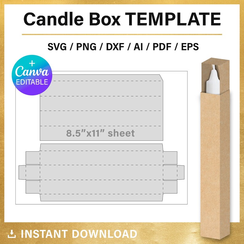 Tall Candle Box Blank Template, Diy Candle Gift Box, Png, Canva, Svg ...