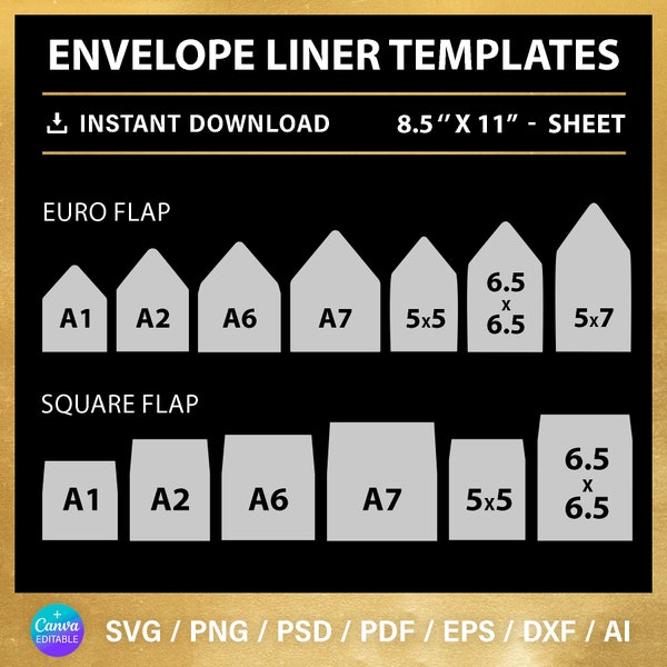 Envelope Liner Blank Template, BUNDLE, photo envelope liner, custom, svg, png, cut file, Cricut, Canva, printable, instant download