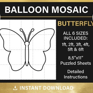 mosaïque de papillons à partir de ballons, bricolage, décoration de ballon d&#39;anniversaire, modèle de ballon de cadre en mosaïque, pochoirs hauts, téléchargement immédiat