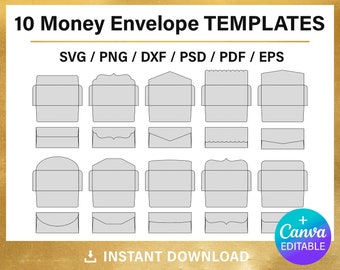 BUNDLE Geld Umschlag Vorlagen, blanko Geschenkumschlag, svg, pdf, cut Datei, DIY, Cricut, Gliederung, Canva, printable, sofort Download verfügbar