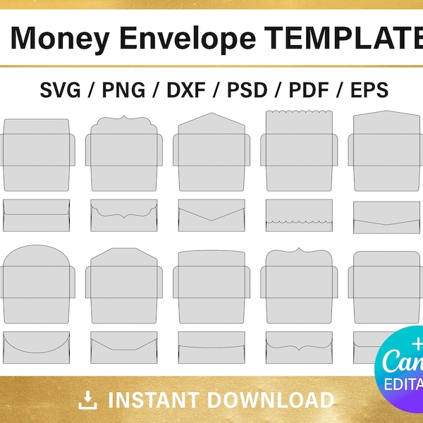 BUNDLE money envelope templates, blank gift envelope, svg, pdf, cut file, DIY, Cricut, outline, Canva, printable, instant download