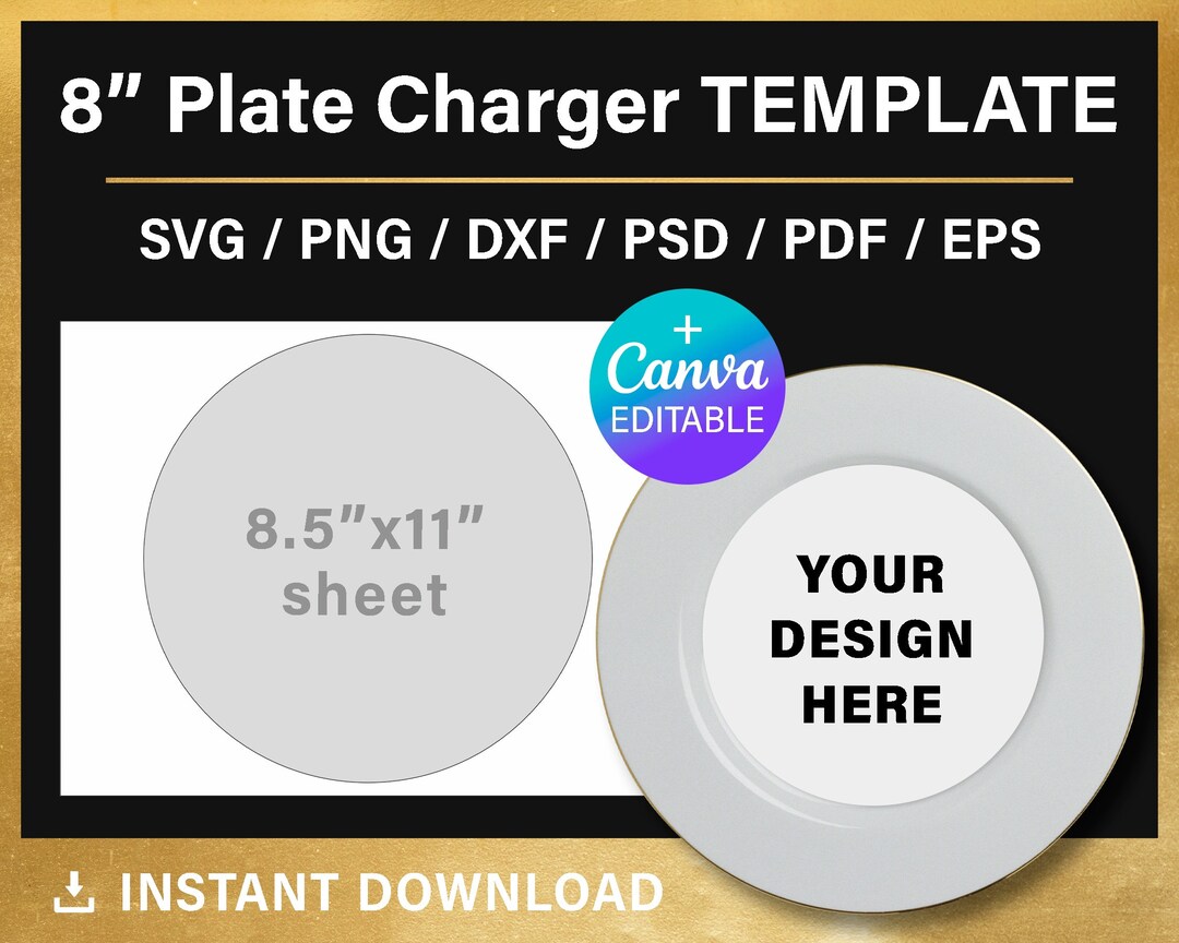 Plate Charger Template, 8 Inches, Plate Charger Insert, BLANK Template