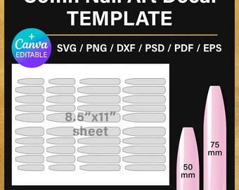 Coffin nail BLANK template, nail art decal, DIY, custom, long nail template, png, Canva, Cricut, 50mm, 75mm, printable, instant download