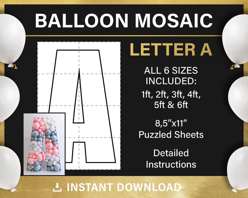 Letter A Mosaic Balloon Frame Template Mosaic From Balloons Etsy