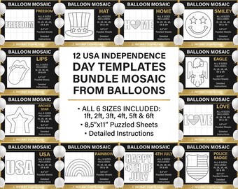 4th of july balloon decor, BUNDLE, mosaic from balloons, patriotic decor, tall, DIY, pdf, instant download