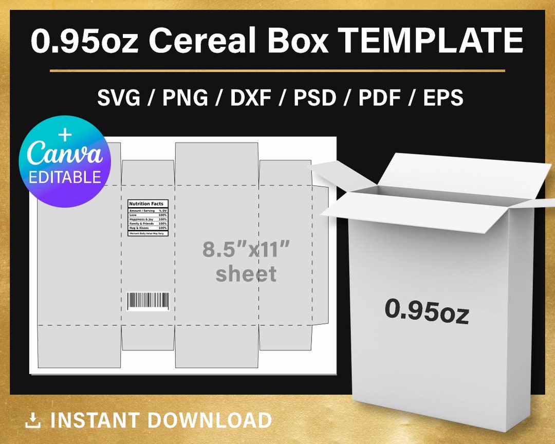 0.95 Oz Cereal Box Template, DIY Cereal Packaging BLANK Template, Canva 0.95 Oz Cereal Box Template, DIY Cereal Packaging BLANK Template, Canva