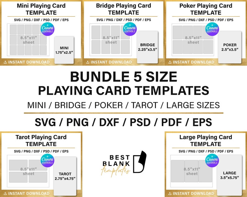 Playing Card Template BUNDLE 5 Sizes BLANK Template Svg Etsy