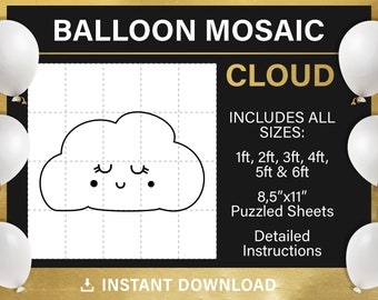 Wolkenmosaik aus Luftballons, DIY, funkelndes Babyparty-Dekor, Wolkenform, Silhouetten-Schablonenvorlage, nachzeichnen und ausschneiden, PDF, direkter Download