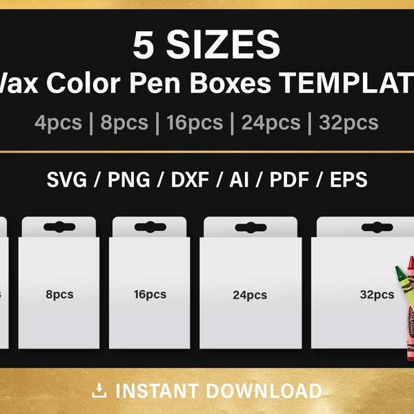 BUNDLE, Wax Color Pen gift box BLANK template, DIY,  mini + maxi, crayon box, set, png, Canva, svg, Cricut, printable, instant download