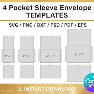 Pocket Sleeve Envelope Templates, BUNDLE, blank envelope SVG, dxf, png, psd, cut file, Cricut, Canva, printable, instant download