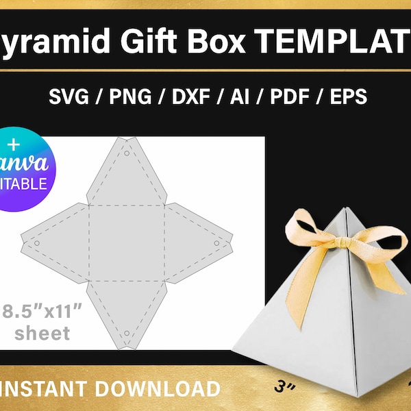 Pyramid Gift Box Template, DIY, Triangle Box, Wedding Favor Box, png, Canva, svg, Cricut, printable, instant download