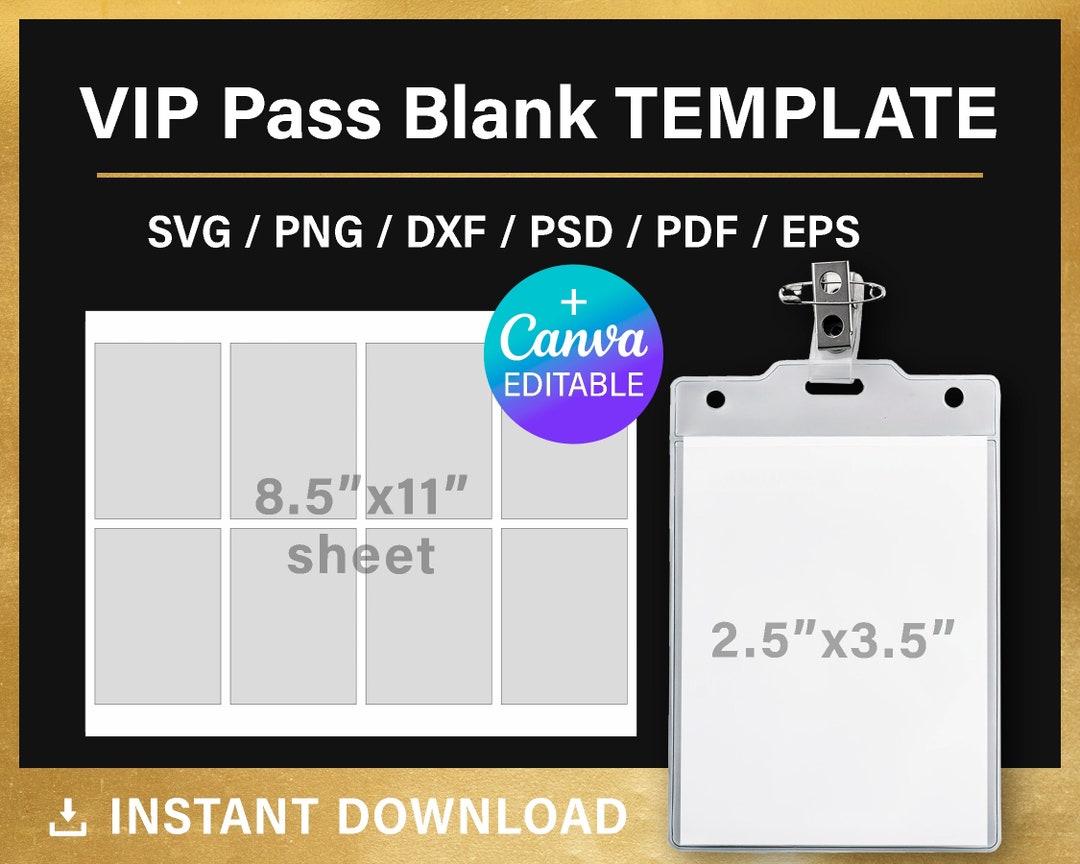 VIP Pass, Badge Blank Template, All Access Pass, VIP Badge, DIY, Name ...