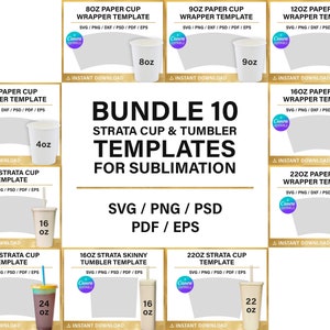 strata cup + Pappbecher leere Vorlage für Sublimation, BUNDLE, 4 Unzen, 8 Unzen, 16 Unzen, Full Wrap, Styropor-Kaffeetasse, svg, Cricut, png, Canva