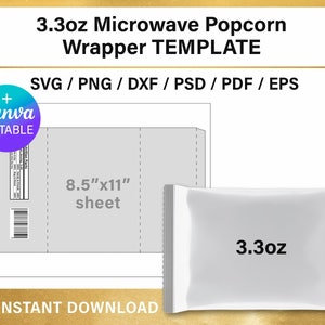 DIY 3.3 oz Microwave popcorn Wrapper BLANK label template with Nutritional Facts, svg, png, Canva, Cricut, instant download