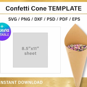 DIY custom cone BLANK template for wedding confetti, 16x16 cm, png, svg, Canva, Cricut, instant download