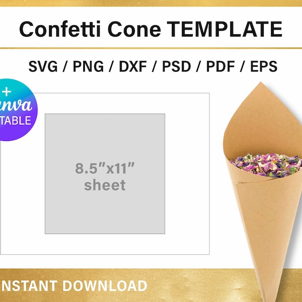 DIY custom cone BLANK template for wedding confetti, 16x16 cm, png, svg, Canva, Cricut, instant download