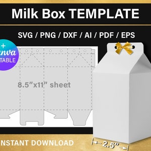 Milk Box Template, DIY Milk Carton BLANK template, Canva, svg, Cricut, printable, instant download