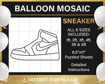 Shoe mosaic from balloons, DIY, sport balloon decor, mosaic frame balloon template, tall sneaker stencils, pdf, instant download