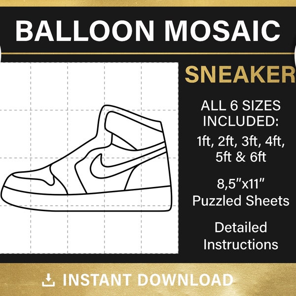 Shoe mosaic from balloons, DIY, sport balloon decor, mosaic frame balloon template, tall sneaker stencils, pdf, instant download