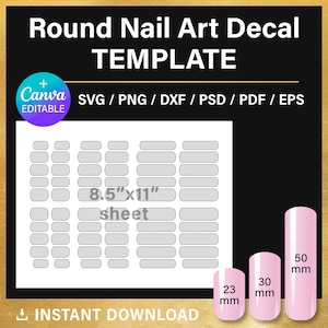 Round Nail BLANK template, 3 sizes, nail art decal, DIY, custom nail template, svg, png, Canva, Cricut, printable, instant download