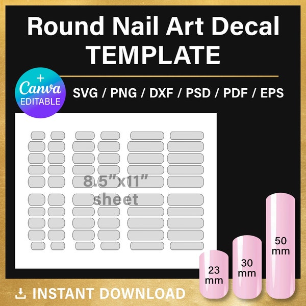 Round Nail BLANK template, 3 sizes, nail art decal, DIY, custom nail template, svg, png, Canva, Cricut, printable, instant download