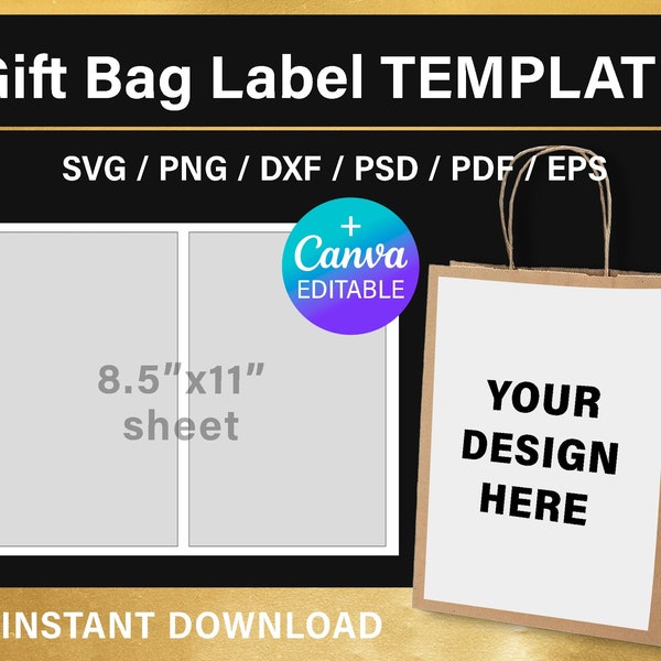 Gift bag label, BLANK template, treat bag label template, favor bag label, Canva, cut files, svg, Cricut, Silhouette, Glowforge