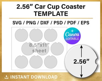 2.56 inches, car cup coaster template, BLANK template, car coaster SVG, sublimation, geode car coaster, Canva, Cricut, instant download