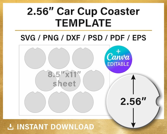 2.56 Inches, Car Cup Coaster Template, BLANK Template, Car Coaster