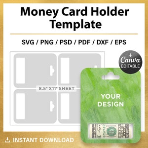 Plantilla para tarjetero de dinero, Canva, Cricut, svg, png, psd, descarga instantánea