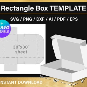 Rectangle Box Blank Template, DIY, classic simple box, 10x8x4 inches, png, Canva, svg, Cricut, printable, instant download