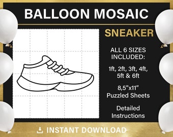Mall för mosaikballonger i sneakers, gör-det-själv, volleyboll, sporttema, mall för mosaikramballonger, sko, höga stenciler i pdf-format, direktnedladdning