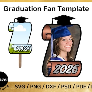 巻物扇子の写真テンプレート、卒業証書巻物扇子、卒業式プログラム、Canva、SVG、PNG、即時ダウンロード