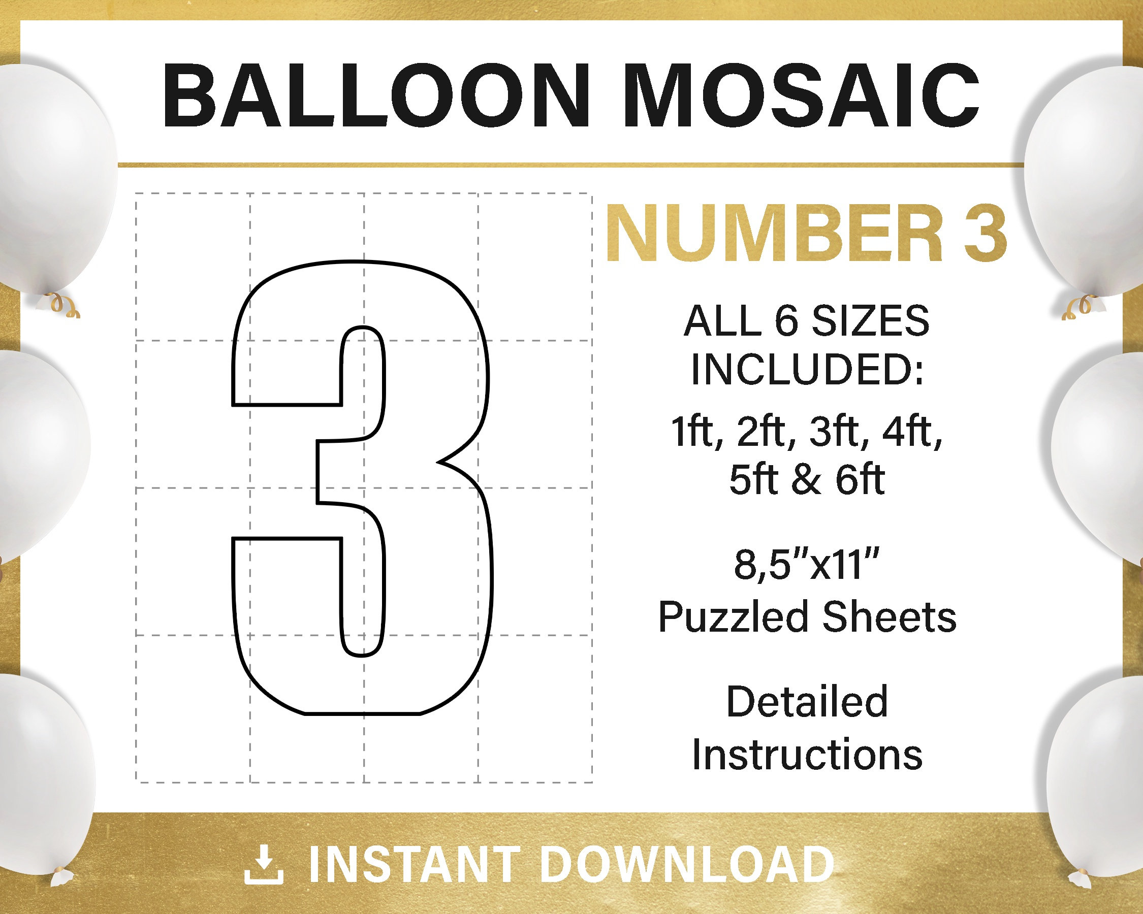 Number 3 Mosaic From Balloons Tall Three Number Template Etsy Number 3 Mosaic From Balloons Tall Three Number Template Etsy