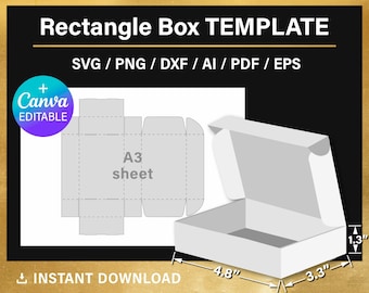 Rectangle Box Template, DIY, shipping box, BLANK template, classic box, simple box, png, Canva, svg, Cricut, printable, instant download