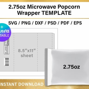 DIY 2.75 oz Microwave popcorn BLANK label template with Nutritional Facts, svg, png, Canva, Cricut, instant download