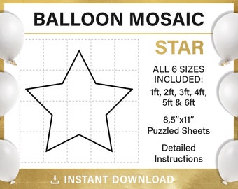 Star mosaic from balloons, DIY, twinkle baby shower decor, mosaic frame balloon template, tall star stencils, pdf, instant download