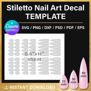 Stiletto Shaped nail BLANK template, nail art decal, DIY, custom short nail template, png, Canva, Cricut, printable, instant download