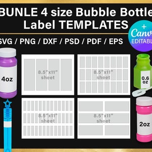 Modello di etichetta per bottiglia a bolle, BUNDLE, 2oz, 4oz, modello BLANK, fai da te, decorazioni per feste, Canva, Cricut, svg, png, psd, download istantaneo