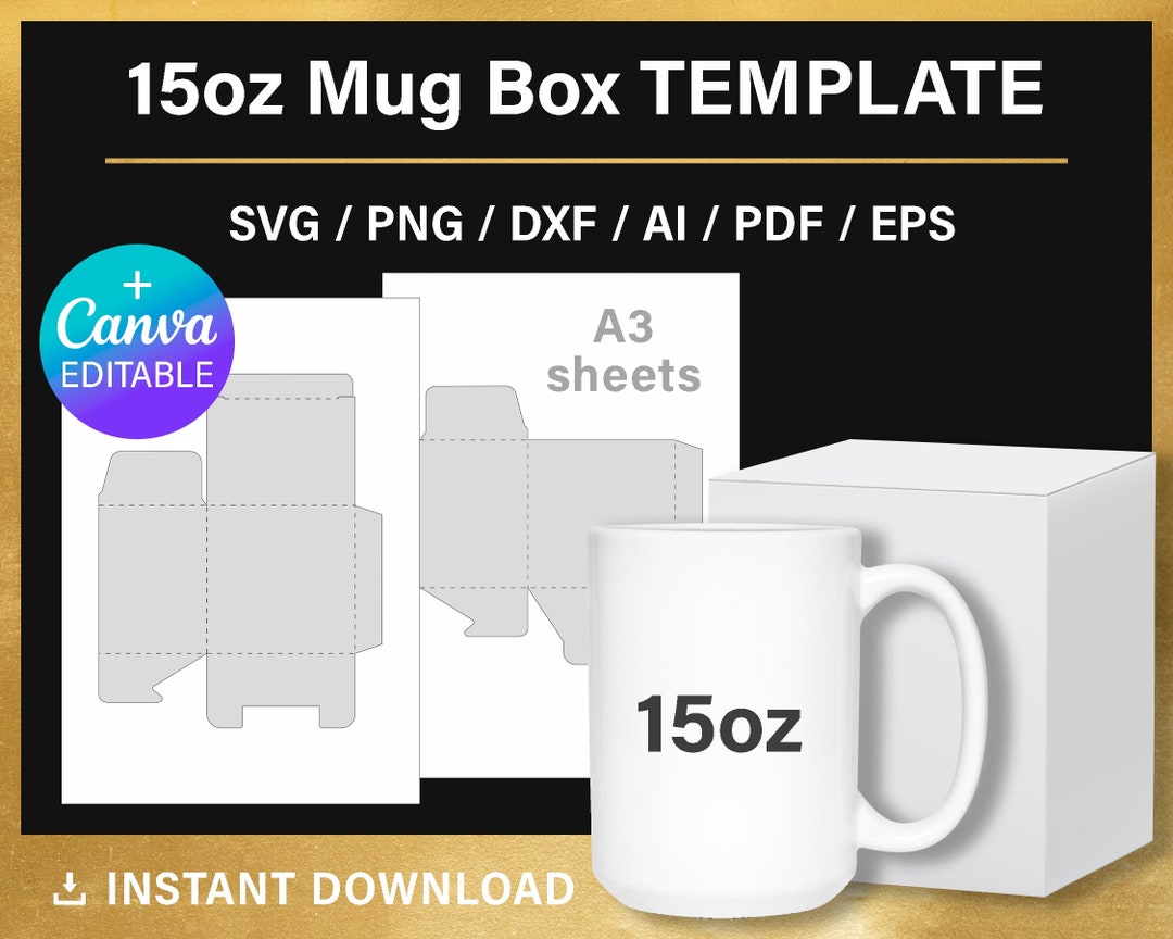 15oz Mug Box Template, DIY, Gift Box Template, Mug Box Svg, BLANK