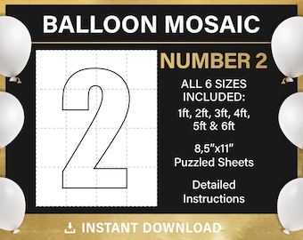 Number 2 Mosaic From Balloons Tall Two Number Template - Etsy