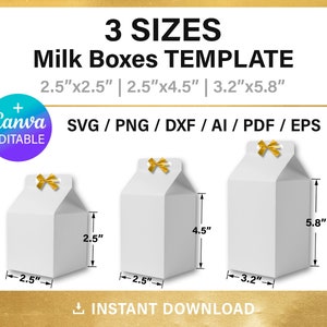 DIY ミルク ボックス ブランク テンプレート バンドル、カット ファイル、ミルク カートン テンプレート、Canva、SVG、Cricut、印刷可能、即時ダウンロード