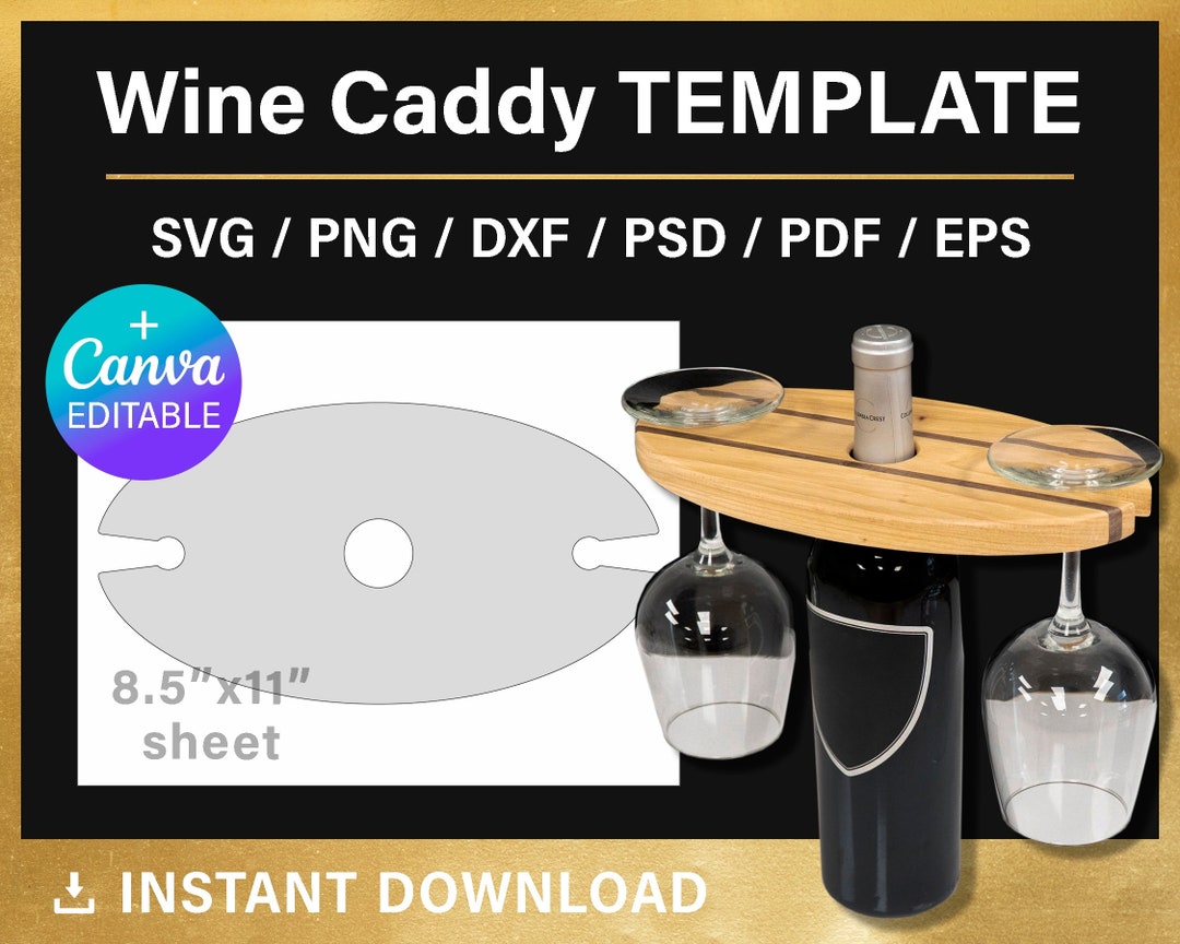 Wine Caddy Template Wine Bottle Glass Holder Blank Template DIY Svg