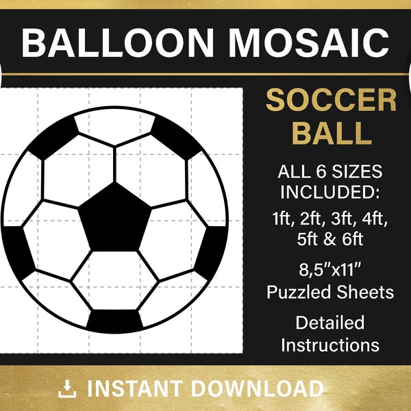 Soccer Ball, mosaic from balloons, soccer theme, DIY balloon decor, mosaic frame template, tall stencils, pdf, instant download