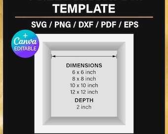 Square Shadow box template BUNDLE, light box frame, 3D, cardstock shadow box frame blank template, svg, Cricut, Silhouette, Instant Download