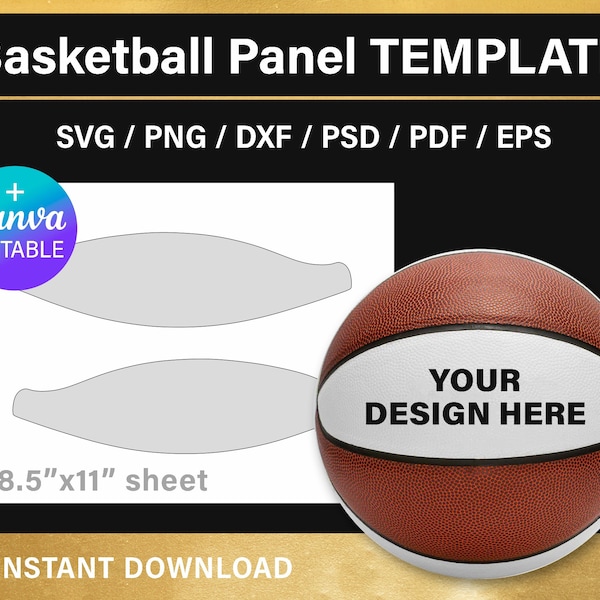 Basketball Panel BLANK template, custom ball wrap, DIY, photo basketball, svg, Cricut, png, Canva, cut files, customizable, instant download