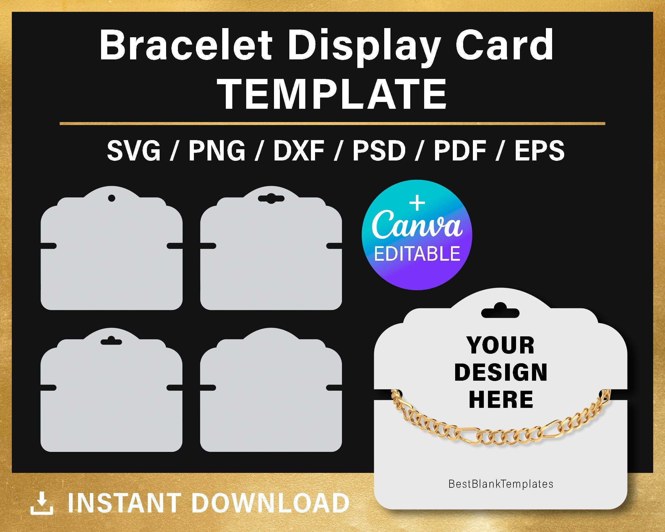 Bracelet Display Card, Bracelet Holder Card, BLANK Template, Bracelet Hang  Tag Card SVG, Cricut, Canva, Instant Download, 3.5x4 Inches 