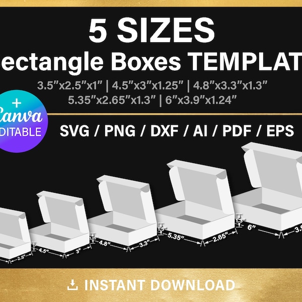 BUNDLE, Rectangle Box Blank Template, DIY, shipping box, classic box, simple box, png, Canva, svg, Cricut, printable, instant download
