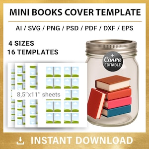 Mini Book Cover Editable Template, Tiny Books for Reading Journal, 1:12 Dollhouse miniature books, Anxiety Bookshelf, Printable, Canva