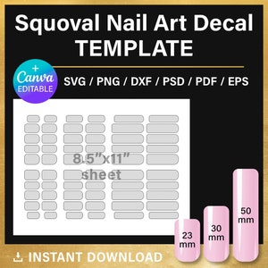 Squoval shaped nail BLANK template, nail art decal, DIY, custom, short nail template, png, Canva, Cricut, printable, instant download