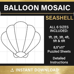 Seashell mosaic from balloons, DIY, nautical party, sea theme decor, mermaid birthday, mosaic frame template, under the sea, pdf, download